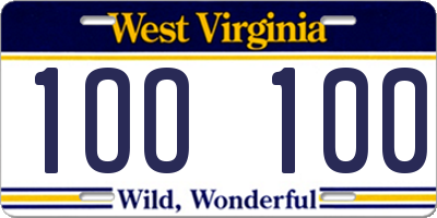 WV license plate 1OO100