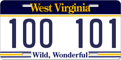 WV license plate 1OO101