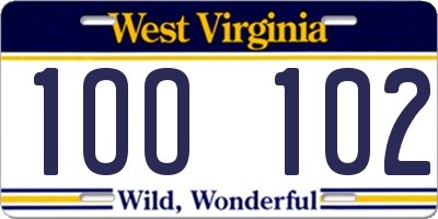 WV license plate 1OO102