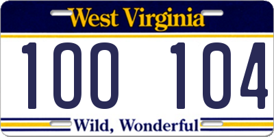 WV license plate 1OO104