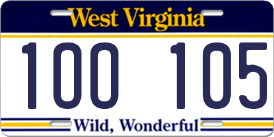WV license plate 1OO105