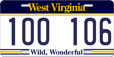 WV license plate 1OO106