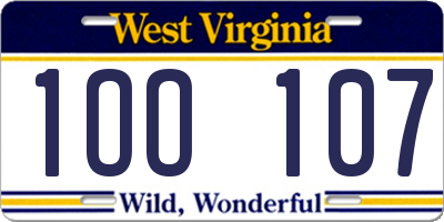 WV license plate 1OO107