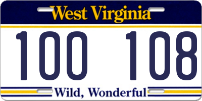 WV license plate 1OO108