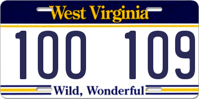 WV license plate 1OO109