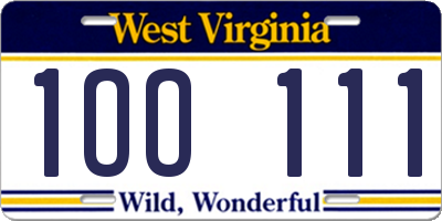 WV license plate 1OO111
