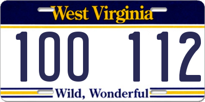 WV license plate 1OO112