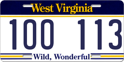 WV license plate 1OO113