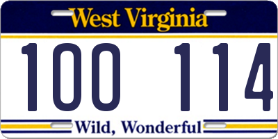 WV license plate 1OO114