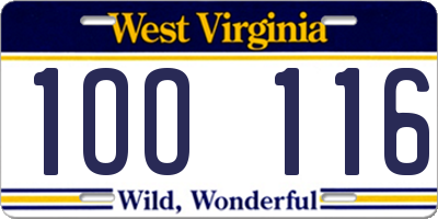 WV license plate 1OO116