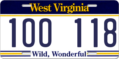 WV license plate 1OO118