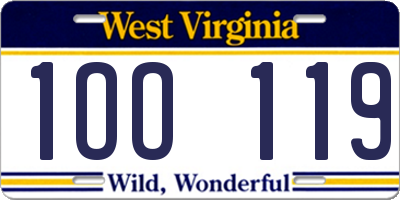WV license plate 1OO119