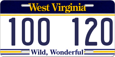 WV license plate 1OO120