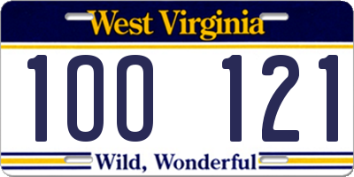 WV license plate 1OO121