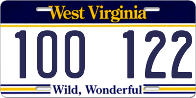 WV license plate 1OO122