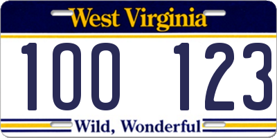 WV license plate 1OO123