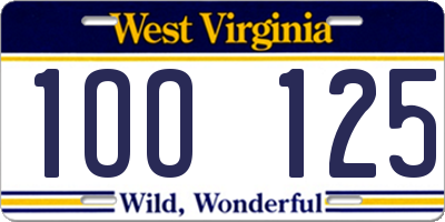 WV license plate 1OO125