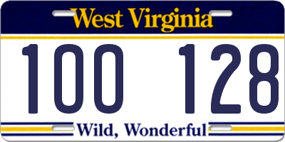 WV license plate 1OO128