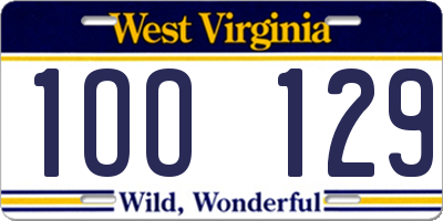 WV license plate 1OO129