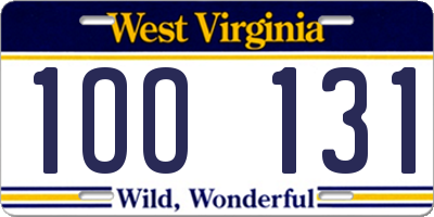 WV license plate 1OO131