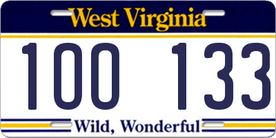 WV license plate 1OO133