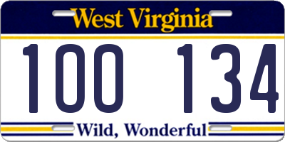 WV license plate 1OO134