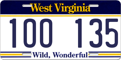WV license plate 1OO135