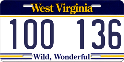 WV license plate 1OO136