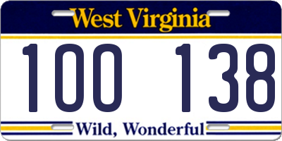 WV license plate 1OO138