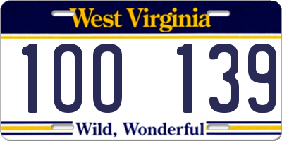 WV license plate 1OO139