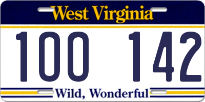 WV license plate 1OO142