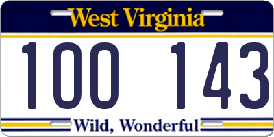 WV license plate 1OO143