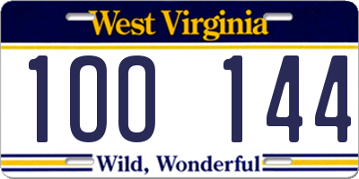 WV license plate 1OO144