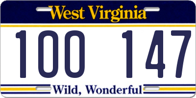 WV license plate 1OO147