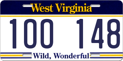 WV license plate 1OO148