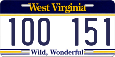 WV license plate 1OO151