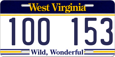 WV license plate 1OO153