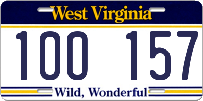 WV license plate 1OO157