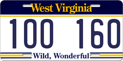 WV license plate 1OO160