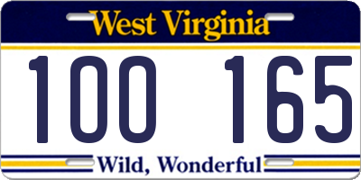 WV license plate 1OO165