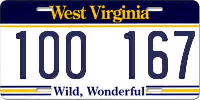 WV license plate 1OO167
