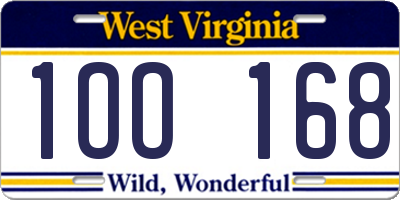 WV license plate 1OO168