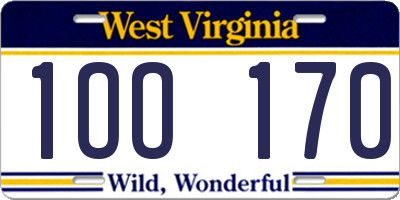 WV license plate 1OO170