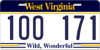 WV license plate 1OO171