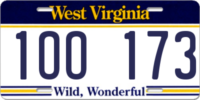 WV license plate 1OO173