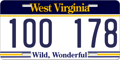 WV license plate 1OO178