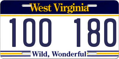 WV license plate 1OO180