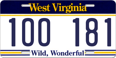 WV license plate 1OO181