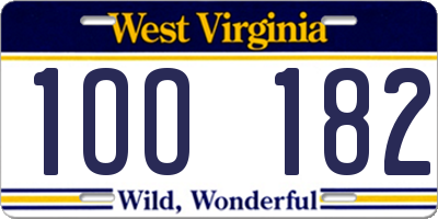 WV license plate 1OO182