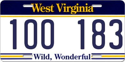 WV license plate 1OO183